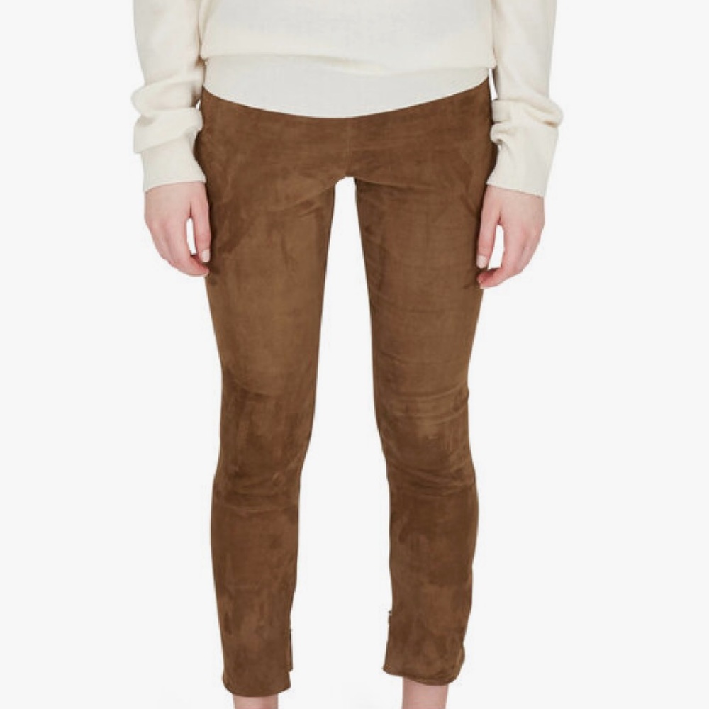 The Row Mino Taupe Suede Cropped Pant